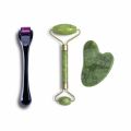 Jade & Derma Roller Gua Sha Board Massager 3 In 1 Facial Tool Set - Jade Roller and Gua Sha Set Original - jade face roller - Derma Roller for Skin - Derma Roller for Hair Growth. 