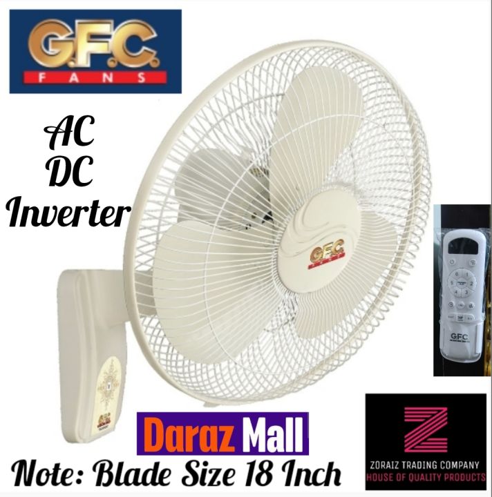 GFC Fan AC DC Inverter/Energy Saver Remote Control wall Bracket 18 Inch ...