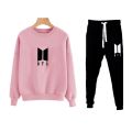 BTS Winter Collection Fleece Pink Sweatshirt And Logo Trouser Top Quality For Men. 