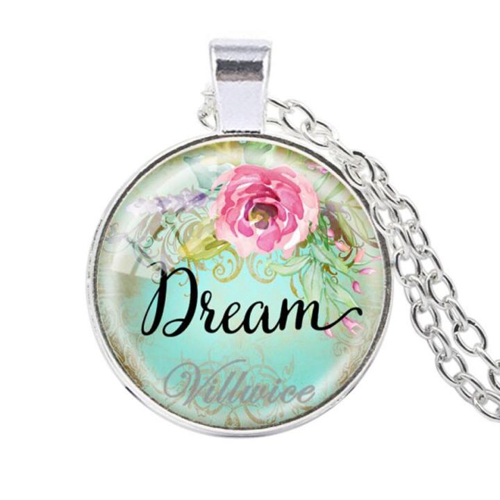 Faith Dream Love Hope Vintage Believe Art Letter Printed Glass Cabochon Pendant Necklace For Women Men Quote S