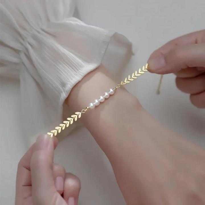 Leaf Pearl Gold Bracelet For Girls- Trendy Golden Leaf Bracelet For