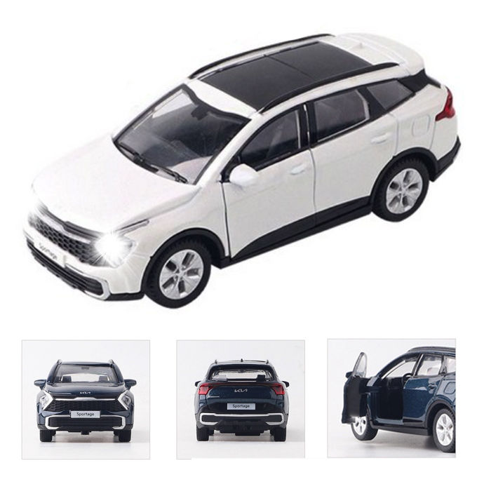 KIA Motor Car SPORTAGE Mini Diecast 1:36 Scale Miniature Display Toy With Lights and Sound - Car Size 4 inches - White