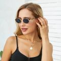 New Metal Frame Sunglasses Vintage Wooden Glasses Legs Neutral Round Frame Sunglasses Small Frame Women's Trendy Accessories. 