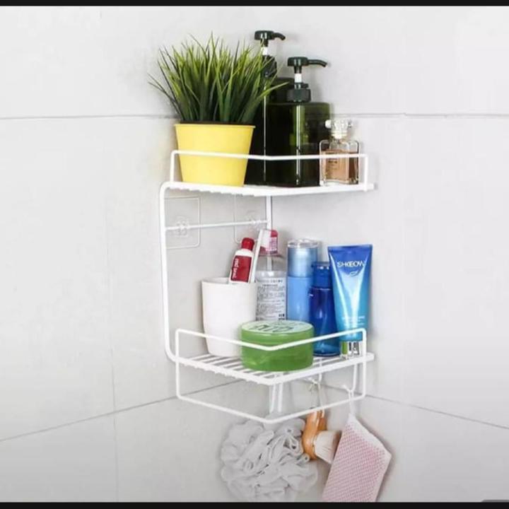 High quality wall mount bathroom rack shelf in black, double layer steel organizer for bathroom accessories ,Bathroom storage shelf  organizer rack