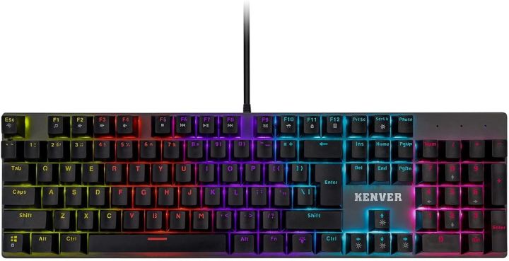 KENVER%20MK100%20Wired%20Mechanical%20Gaming%20Keyboard,%20Backlit%20LED%20Keys,%20%20Blue%20Switches%20Anti-Ghosting%20Keys%20Layout%20Backlight%2013%20Modes%20Water%20Resistant,%20Dust%20Resistant,%20104%20Comfortable%20Floating%20KeysAdjustable%20RGB%20&%20Breathing%20RGB%20Adjustabl%20for%20PC%20Gaming/Working%20Black%20-%20Image%2010