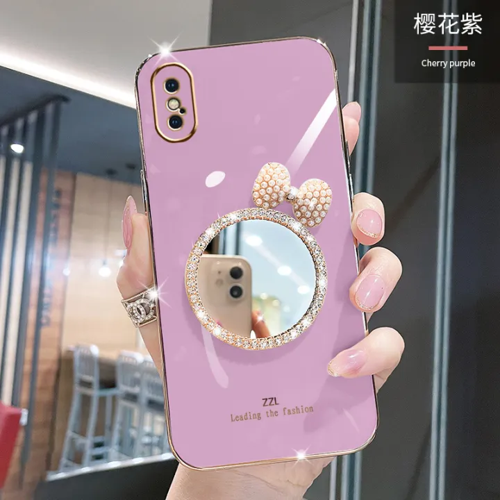 LECOMES%20for%20iPhone%20Xs%20Max%20Back%20Cover%20with%20Bowknot%20Makeup%20Mirror%20Luxury%206D%20Plating%20Shiny%20Phone%20Case%20Soft%20Silicone%20Square%20Mobile%20Cases%20Pouch%20for%20Girls%20Boys%20-%20Image%204