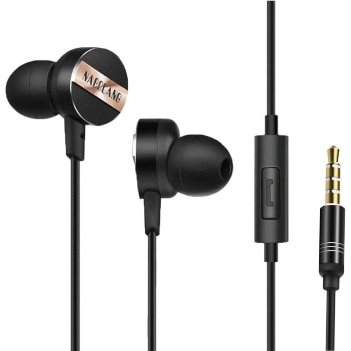 Nabolang V9 100% Original handfree, Dynamic in Ear Earphone Wire TPE Material Anti-Pull 3.5mm Headset with Built-in Microphone Bass HiFi Ear set Comfortable Lightweight Handfree (Black)