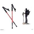 Pack Of 2 - Straight handle Trekkiing Poles Walking Sticks for Hikiing - Red. 