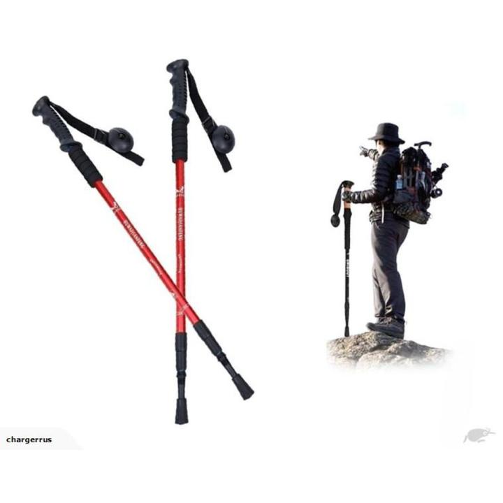 Pack Of 2 - Straight handle Trekkiing Poles Walking Sticks for Hikiing - Red