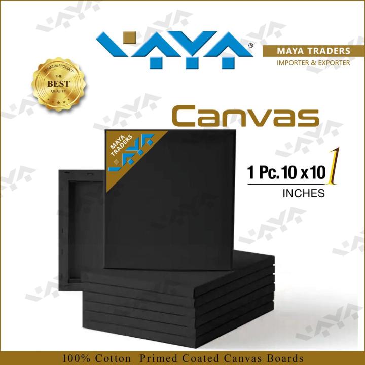 Maya Traders 1 Piece Of 10 X 10 Inches 100% Cotton Primed Stretched Black Canvas Board For Acrylic & Oil Painting - Black