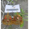 Indian Golden Color  Jhumka Earrings with Golden Color Hanging Beads For Women and Girls. 