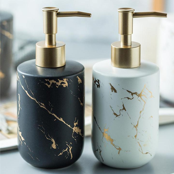 300ml/13 Oz Marble Pattern Ceramic Soap Dispenser/Cup with Golden Pump