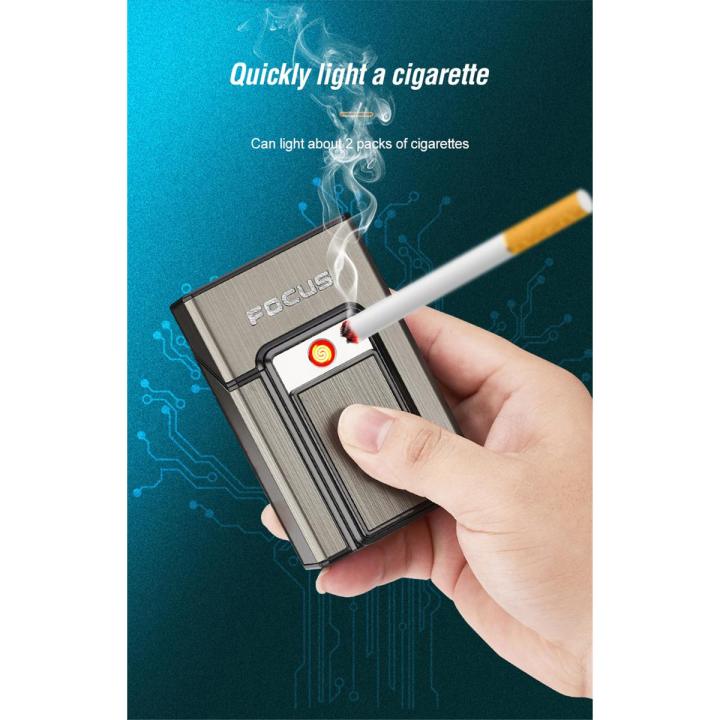 Creative 20 pcs Storage Cigarette Case USB Rechargeable Lighter Metal Windproof Cigarette Lighter