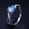 Silver Plating Blue Zircon Diamond Rings for Girls Women - SS-HS-B2808. 