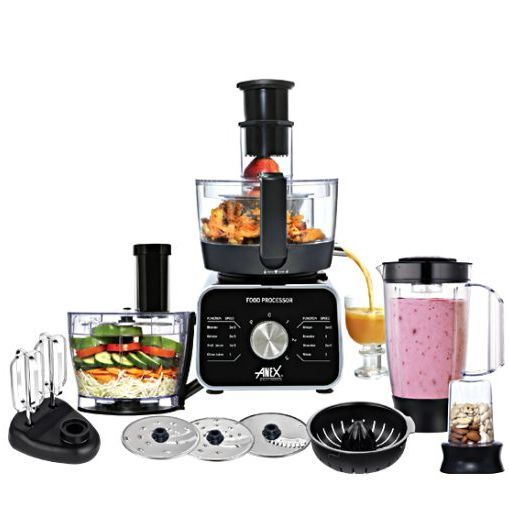 Anex Multi function Food Processor AG-3157 1100 Watt 2 speed setting with pulse 7 in 1 Black 2 Years Brand Warranty