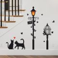 Cartoon Street Lamp Cat Wall Sticker Living Room Entrance Background Home Decoration Bedroom Decor Decal Self Adhesive Wallpaper. 
