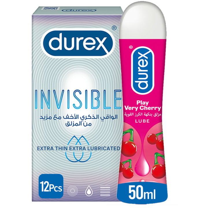 Durex Condoms Invisible 12 Pcs + Durex Very Cherry Lube 50ml