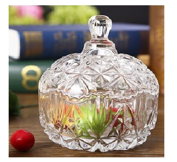 Glass Candy Jar with Lid - Crystal Candy Jar