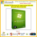 Windows 7 Professional SP1 Genuine 2025 Latest with Microsoft Office 2016/2024 (Pre-activated for Lifetime 32bit - 64bit) Multilingual + USB...(2 in 1). 