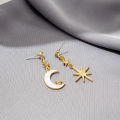 Silver Needle Sun Moon Myth White Moon Cross Micro-set Crystal Earrings Asymmetrical Girl Stud Earrings for gilrs for women low price. 