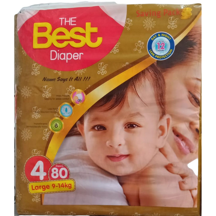 BEST BABY DIAPER SIZE 4-NO LARGE 9-14KG (80-PCS PACK)