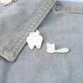 Creative Simple Toothbrush Toothpaste Tooth Combination Metal Paint Brooch Cartoon Cute Love Oral Series Badge Pin Jewelry. 