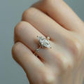 Original design horse eye diamond retro white crystal light luxury noble cut sparkling women's opening adjustable ring. 