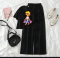 Black Lisa Simpson Printed Cotton Half Sleeves O Neck T Shirt & Flapper Trouser Tracksuit For Women. 