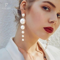 Elegant Off White Pearl Tassel Earrings with Stylish Korean Design Circle Long Studs White Pearls, Fashionable Earrings for Girls Best Friend and Girlfriend Gifts Stainless Steel Earring jewelry Collection of Stylish Earrings for women fashion accessories. 