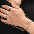 ( Pack of 1) Punk Geometric Silver Color Chain Wrist Bracelet for Men Five Finger Ring Charm Set Fashion Jewelry. 