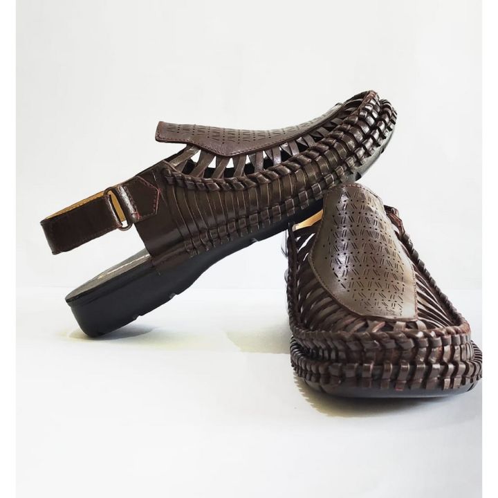 Genuine Leather Men's Sandals Round Shape Fashion Casual Brown Men