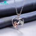 Green Home Choker Necklace Lustrous Love Heart Girls And Horse Pendant Necklace. 