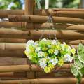 Artificial Flowers in Hanging Basket Garden Decor Bouquet for Yard Lawn. 