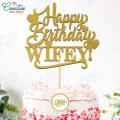 Happy Birthday Wifey Cake Topper for Cake Decoration, Birthday Party Celebration Toppers in Gold. 