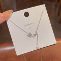 South Korea Delicate Bead-Set Diamond Butterfly Pearl Necklace Women's All-Match Fairy Temperamental Titanium Steel Clavicle Chain. 
