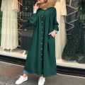 Short Coat Abaya front open buttons Solid Color Long Sleeve Shirt Dress Casual Pocket Robe Abayas For Women Open Abaya. 