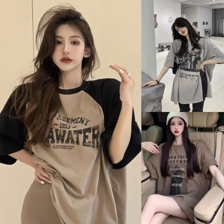 [T-shirt Oversize] (150kg Could Wear) Korean KOL Summer Oversize Women Short Sleeve Plus Size T Shirt Fashion Loose Print Oversize Tops