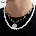 Ins Punk Hiphop Cuban Thick Chain Choker Necklace Sets For Men Vintage Pearl Necklaces Carved Coin Pendant Jewelry. 