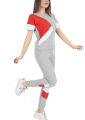 Panel Track Suit - Gym Suit For Women & Girls - Red & Grey Contrast Half Sleeves Tracksuit For Girls - Tracksuit For Girls Summer. 