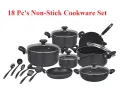 18 Piece Non-Stick Cookware Set with Glass Lids Heavy Duty Pots and Pans Set Non-Stick Tawa Frying Pan Sauce Pan Cooking Pan Wok Spoons Set. 