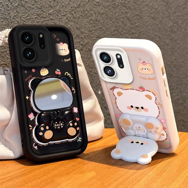 Case for infinix smart 9 infinix 50i 5g smart 10 plus phone casing back cover Softcase Silicone shockproof Cover new design aesthetic Rotatable mirror Cute Bear with holder JTXXZJ01