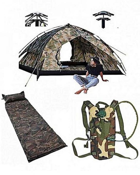 Pack Of 3 - 4 Person Tent With Sleeping Bag & Waterbag