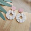 Pink and White Polymer Clay Earrings. 