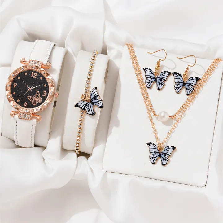 New%20Arrival!%205pcs%20Fashion%20Women's%20Quartz%20Watch%20Set%20with%20Butterfly%20Elements%20Bracelet%20Necklace%20&%20Ear%20Pendants%20in%20Multiple%20Colors%20for%20Comfortable%20Wearing%20Rhinestone%20Romantic%20Watch%20-%20Image%204