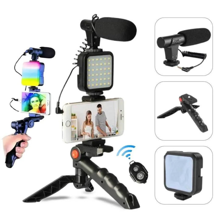 Vloging%20Video%20Making%20AY49%20for%20Smartphone%20and%20Camera%20Vlogging%20Video%20Making%20Kit%20RGB%20Studio%20Kits%20Video%20Recording%20Photography%20Suit%20with%20Microphone%20LED%20Fill%20Light%20Mini%20Tripod%20Kit%20With%20Remote%20-%20Image%202