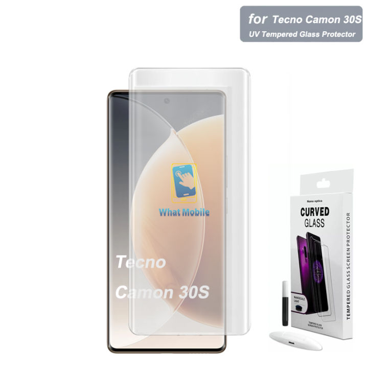 Tecno Camon 30S Complete UV Nano Tempered Glass Screen Protector Full Glue Edge to Edge Curved UV Glass 3D Tempered Screen Guard For tecno camon 30s - Transparent