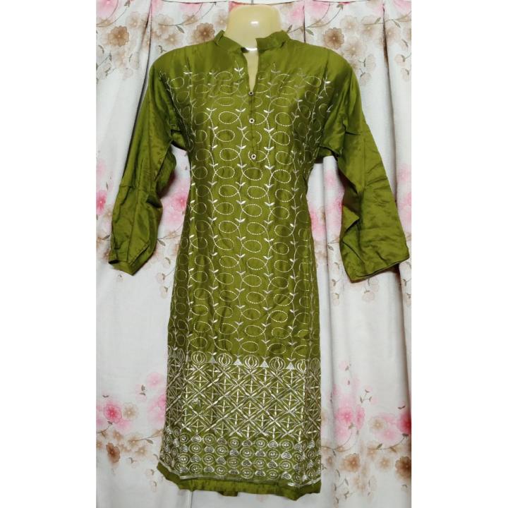 Stylish Chiken Kari Embroidery Stitched Kurti For Girls Linan Dress For Girls