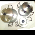 Silver Karahi SET with lid 3 Pieces set (metial polish) Cooking material. 
