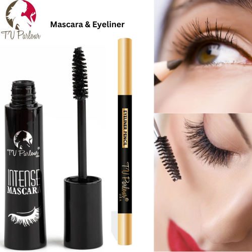 Tv Parlour Eyeliner Pencil + waterproof mascara set Eye Liner Thick Curling Mascara Eyebrow Pencil Makeup - Black & White