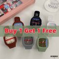 【Buy 1 Get 1 Free Fashion Vintage Square Rubber Watch Women Wristwatch Casual Fashion Unisex Watches 'HOMM. 